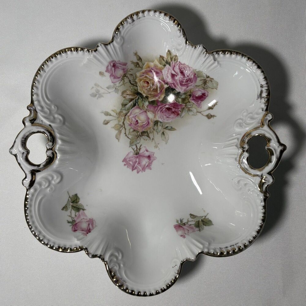 Royal Bavarian China Germany Porcelain Bowl Pink Rose Gold Trim